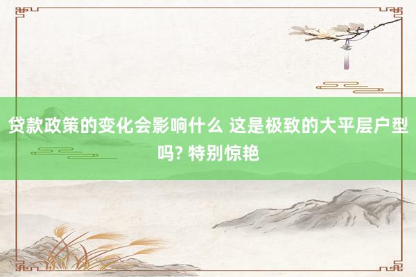 贷款政策的变化会影响什么 这是极致的大平层户型吗? 特别惊艳