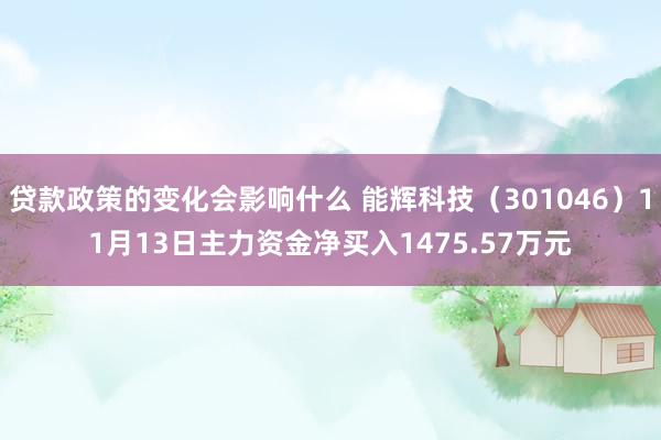 贷款政策的变化会影响什么 能辉科技（301046）11月13日主力资金净买入1475.57万元