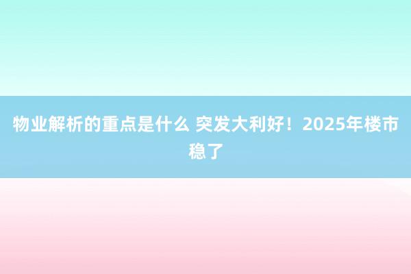 物业解析的重点是什么 突发大利好！2025年楼市稳了