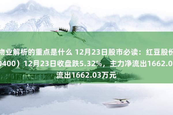 物业解析的重点是什么 12月23日股市必读：红豆股份（600400）12月23日收盘跌5.32%，主力净流出1662.03万元