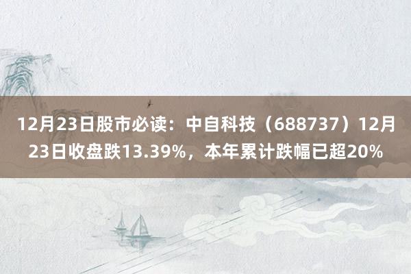 12月23日股市必读：中自科技（688737）12月23日收盘跌13.39%，本年累计跌幅已超20%