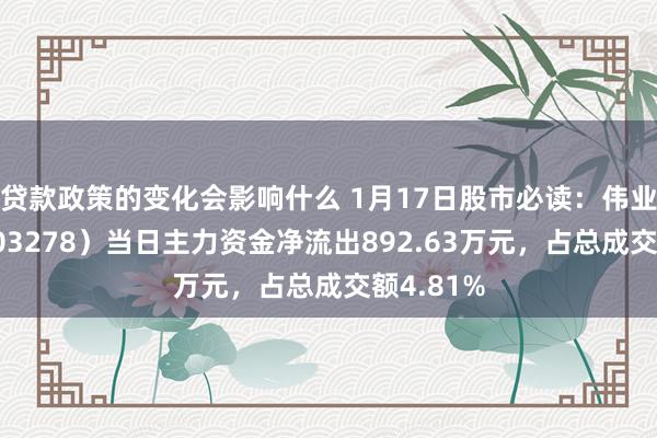 贷款政策的变化会影响什么 1月17日股市必读：伟业股份（603278）当日主力资金净流出892.63万元，占总成交额4.81%