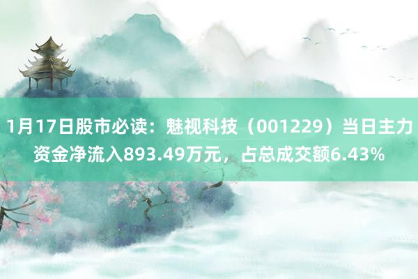 1月17日股市必读：魅视科技（001229）当日主力资金净流入893.49万元，占总成交额6.43%