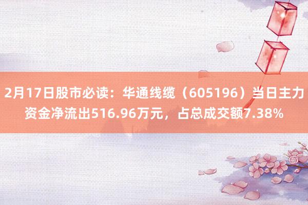 2月17日股市必读：华通线缆（605196）当日主力资金净流出516.96万元，占总成交额7.38%