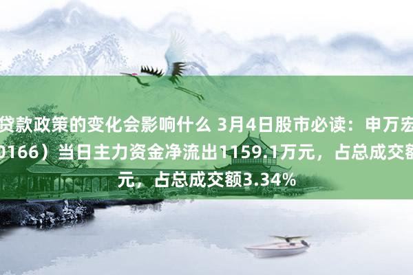 贷款政策的变化会影响什么 3月4日股市必读：申万宏源（000166）当日主力资金净流出1159.1万元，占总成交额3.34%