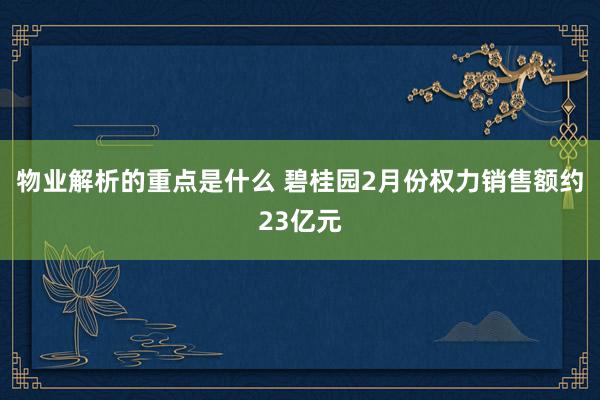 物业解析的重点是什么 碧桂园2月份权力销售额约23亿元