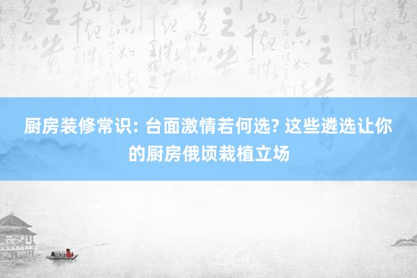 厨房装修常识: 台面激情若何选? 这些遴选让你的厨房俄顷栽植立场